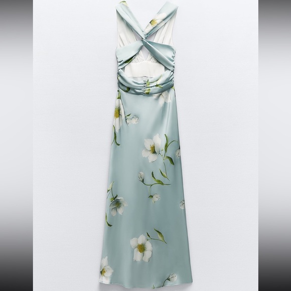 ZARA FLORAL PRINT SATIN EFFECT DRESS - Picture 9 of 10